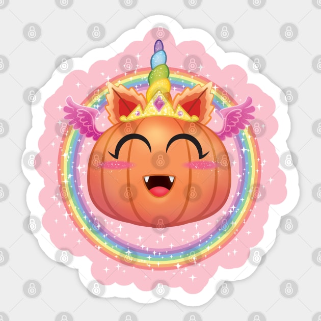 Magical Halloween Kawaii Unicorn Pumpkin (or is it a Cute Alicorn Pumpkin?) Sticker by ZowPig Shirts